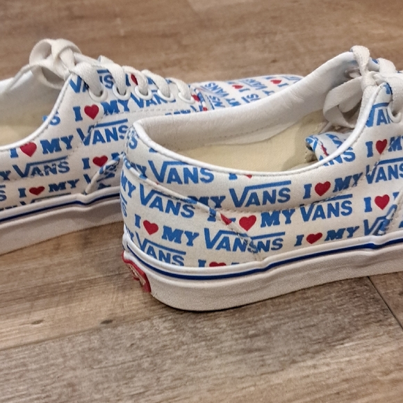 Unisex Vans White and Blue Sneakers with Unique Pattern - Picture 7 of 9
